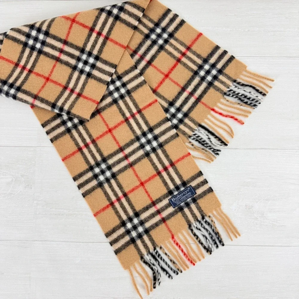 Vintage Burberrys Scarf Unisex Tan Nova Check Lambswool Made in England 8x50